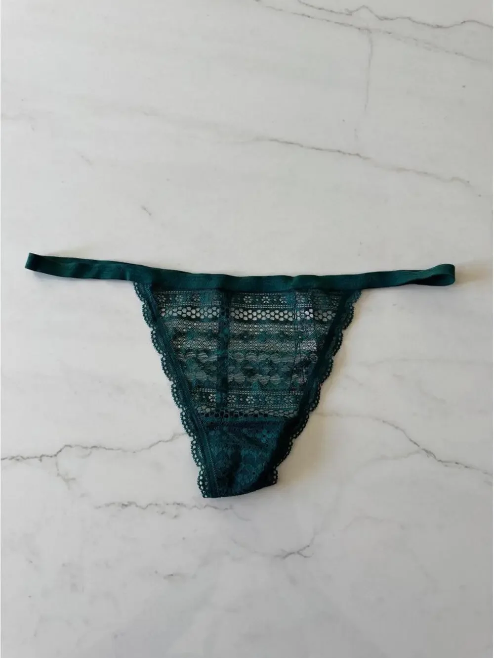 Victoria's Secret green lace thong with floral pattern